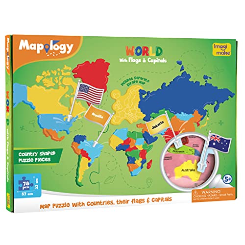 Imagimake Mapology World with Flags and Capitals - Educational Toy for Boys and Girls - World Map Puzzle for Kids - Excellent Birthday Gift