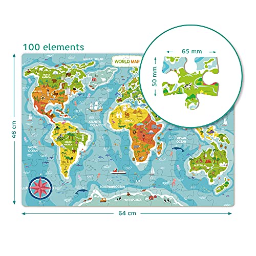 Dodo Map of The World Educational Gift Set. 100 Piece Puzzle. D300123 Suitable for Children 5 Years +, Various