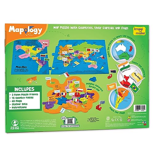 Imagimake Mapology World with Flags and Capitals - Educational Toy for Boys and Girls - World Map Puzzle for Kids - Excellent Birthday Gift