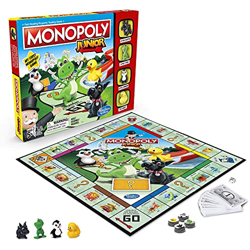 Monopoly Junior Game, Monopoly Board Game for Kids, Family Game for 2-4 Players, Multicolor