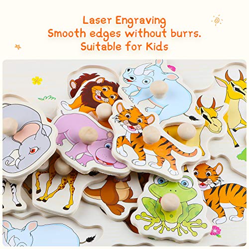 Wondertoys 4 Pieces Wooden Jigsaw Puzzles Vehicles/Alphabet ABC/Fruit/Animal/Alphabet Number Peg Jigsaw Educational Puzzles for Kid Toddler Boys Girls