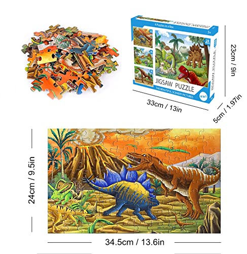 4 in 1 Dinosaur Jigsaw Puzzles for Kids 3-8 Years Boys Girls Birthday Gifts for Toddler Boys Cute Dinosaur Jigsaw Puzzles Preschool Learning Education Puzzle