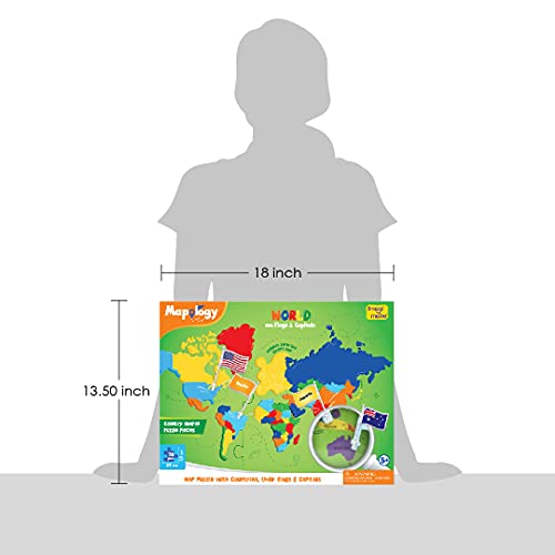 Imagimake Mapology World with Flags and Capitals - Educational Toy for Boys and Girls - World Map Puzzle for Kids - Excellent Birthday Gift