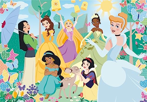 Clementoni 20346 Disney Princess Supercolor Glitter Princess-104 Pieces-Jigsaw Puzzle for Kids Age 6, Multicolor, Medium