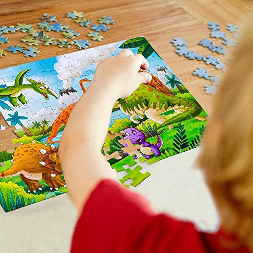 4 in 1 Dinosaur Jigsaw Puzzles for Kids 3-8 Years Boys Girls Birthday Gifts for Toddler Boys Cute Dinosaur Jigsaw Puzzles Preschool Learning Education Puzzle