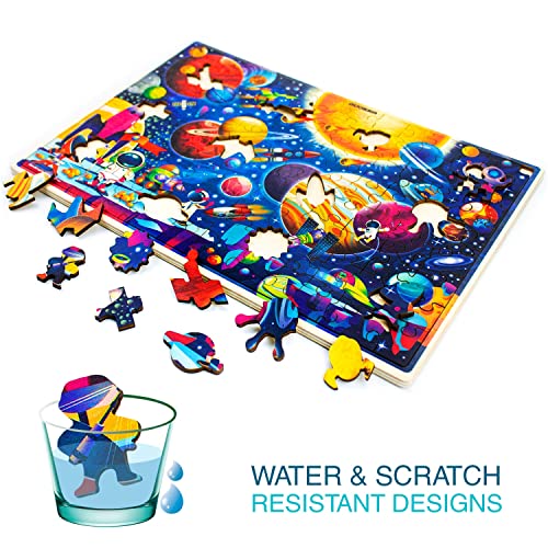 Wooden Jigsaw Puzzles for Boys and Girls Age 3 4 5 – 100 Piece Puzzles World Map & Space for Kids 6 7 Year Olds by QUOKKA - Educational Toys for Children 8-12 - Gift Game