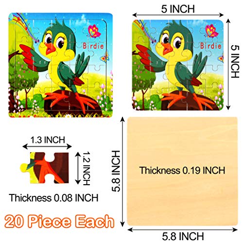 12-Pack Wooden Jigsaw Puzzles for Kids Age 3-6 Year Old Animals Preschool Puzzles for Toddler Children Learning Educational Puzzle Toys for Boys and Girls