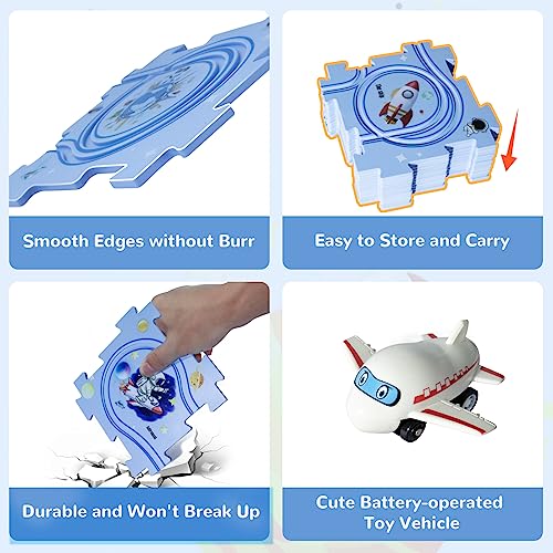 YOOYID Puzzle Rail Car Plastic Puzzle Track Play Set for Kids, Jigsaw Puzzle Toy with Vehicle, DIY Puzzle Board Track Toy Educational Montessori Toy for Boys Girls Birthday Gift