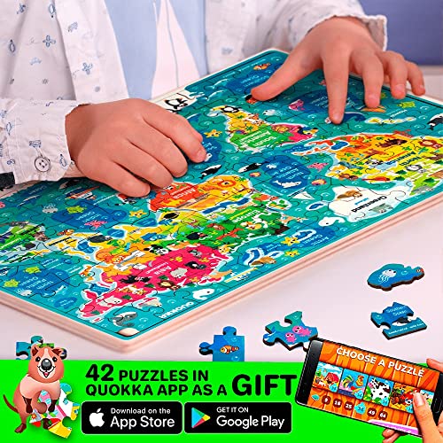 Wooden Jigsaw Puzzles for Boys and Girls Age 3 4 5 – 100 Piece Puzzles World Map & Space for Kids 6 7 Year Olds by QUOKKA - Educational Toys for Children 8-12 - Gift Game