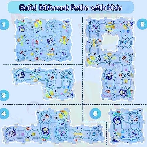 YOOYID Puzzle Rail Car Plastic Puzzle Track Play Set for Kids, Jigsaw Puzzle Toy with Vehicle, DIY Puzzle Board Track Toy Educational Montessori Toy for Boys Girls Birthday Gift