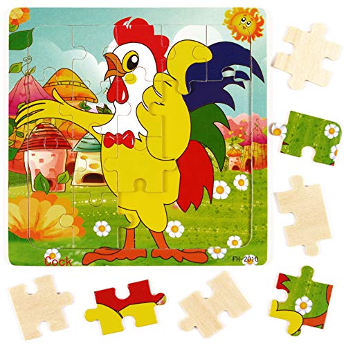 12-Pack Wooden Jigsaw Puzzles for Kids Age 3-6 Year Old Animals Preschool Puzzles for Toddler Children Learning Educational Puzzle Toys for Boys and Girls