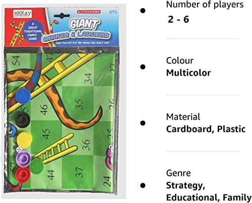 eMKay® Giant Snakes and Ladders Fold Out Play Mat Board Traditional Childrens Game (75cm x 75cm Approx Size)