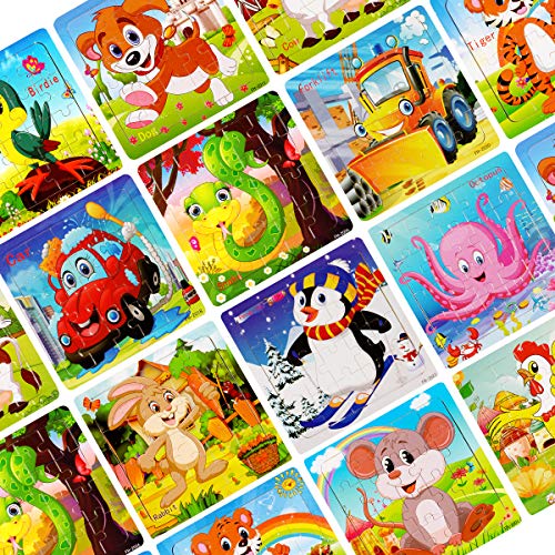 12-Pack Wooden Jigsaw Puzzles for Kids Age 3-6 Year Old Animals Preschool Puzzles for Toddler Children Learning Educational Puzzle Toys for Boys and Girls