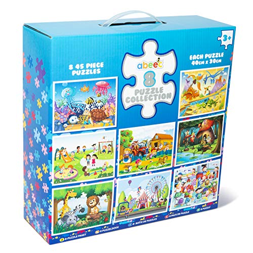abeec 8 Puzzle Collection – 8 x 45 Piece Jigsaw Puzzles for Kids 3+ - Children’s Jigsaws: Animal Jigsaw, Fairy Jigsaw, Dinosaur Jigsaw, Circus Jigsaw and More…