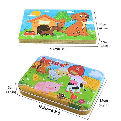 BBLIKE Jigsaw Wooden Puzzles Toy in a Box for Kids, Pack of 4 with Varying Degree of Difficulty Educational Learning Tool Best Birthday Present for Boys Girls (Sheep, Dog, Cow, Pig)
