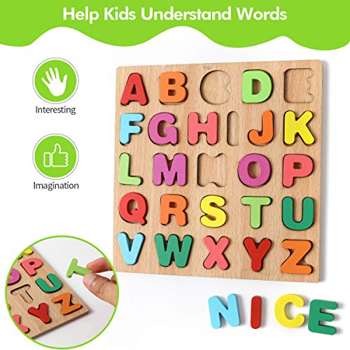 wgde toy Wooden Puzzles for 2 3 4 Year Old Kids Toddlers, Toys Gifts for 2 3 4 Year Girls Boys Toddlers Alphabet Number Puzzles Set for Children Toddlers Learning Toys Gifts for Age 2 3 4 Girls Boys