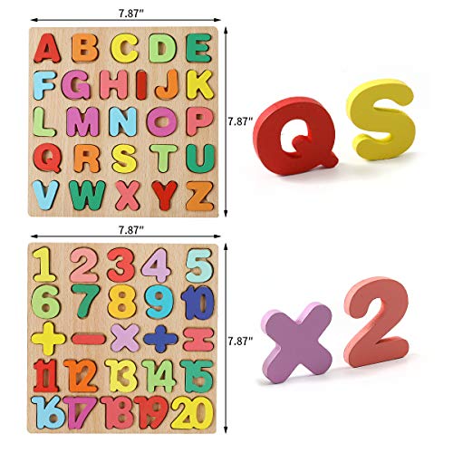 wgde toy Wooden Puzzles for 2 3 4 Year Old Kids Toddlers, Toys Gifts for 2 3 4 Year Girls Boys Toddlers Alphabet Number Puzzles Set for Children Toddlers Learning Toys Gifts for Age 2 3 4 Girls Boys