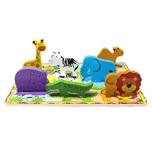 Lewo Wooden Puzzle Animal Chunky Puzzle Preschool Learning Educational Toys For Toddle Kids (7 pcs)