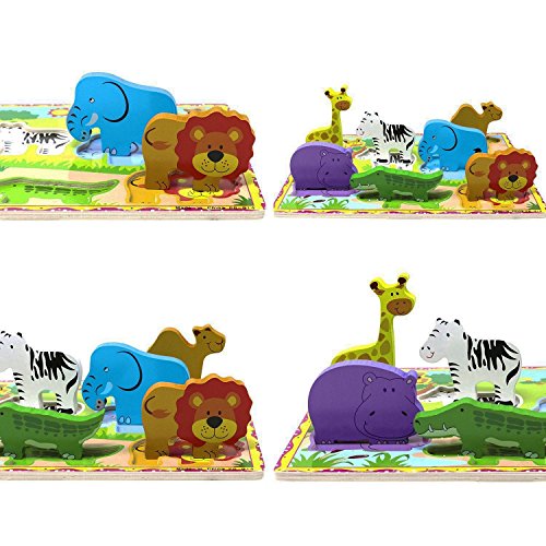 Lewo Wooden Puzzle Animal Chunky Puzzle Preschool Learning Educational Toys For Toddle Kids (7 pcs)