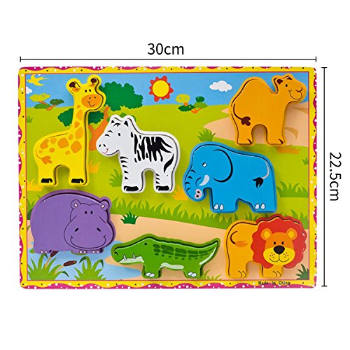 Lewo Wooden Puzzle Animal Chunky Puzzle Preschool Learning Educational Toys For Toddle Kids (7 pcs)