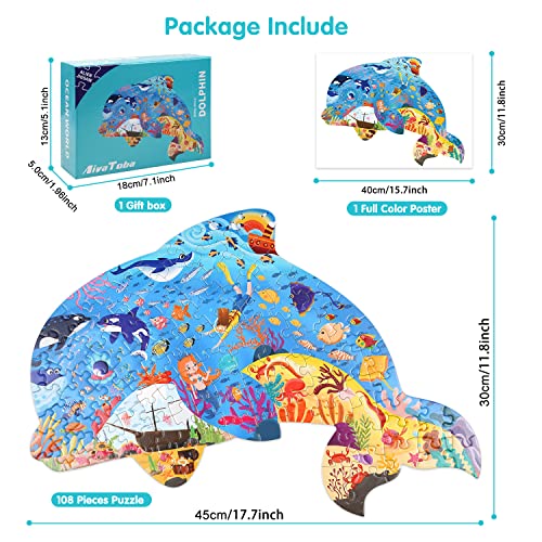 Dolphin Jigsaw Puzzle for Kids, 108 Pieces Puzzles, Best Gift for Children Age 4 5 6 7 8 9 10 Years.