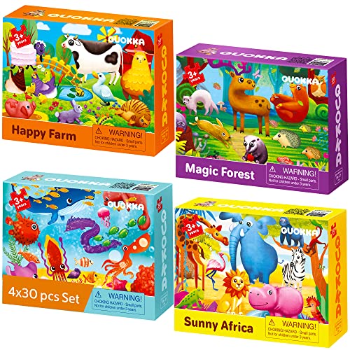 30 Piece Puzzles for 2 3 Year Olds - Set of 4 Jigsaws For Children Age 4 5 by QUOKKA - Animal Toddler Toys for Kids 5-8 yo - Learning Gifts for Boy and Girl