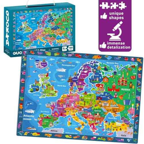 Jigsaw Puzzles for Kids 3 4 5 Year Olds - 3 Set 100 Piece Puzzles for Children to Learn World Map of Europe and Space - Educational Toys for Boys & Girls Age 6 7 9