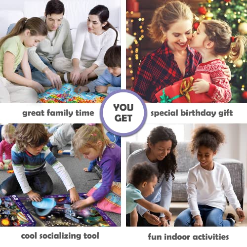 Jigsaw Puzzles for Kids 3 4 5 Year Olds - 3 Set 100 Piece Puzzles for Children to Learn World Map of Europe and Space - Educational Toys for Boys & Girls Age 6 7 9