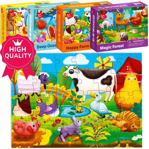 30 Piece Puzzles for 2 3 Year Olds - Set of 4 Jigsaws For Children Age 4 5 by QUOKKA - Animal Toddler Toys for Kids 5-8 yo - Learning Gifts for Boy and Girl