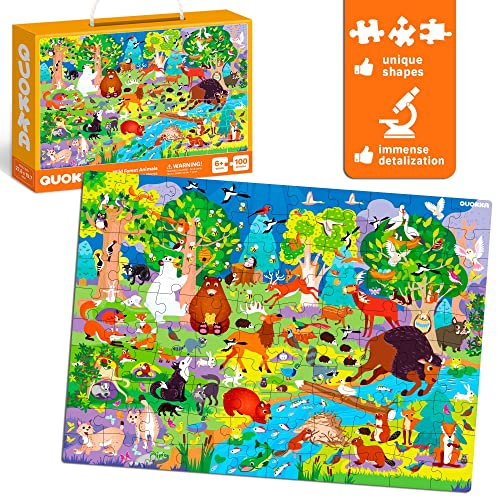 100 Piece Jigsaw Puzzles for Children Age 3 4 5 - Set of 3 Giant Floor Puzzles Ocean Forest Animals & Bugs - Educational Toys for 6 7 8 Year Old Boys and Girls - Present Game for Children 5-8 yo