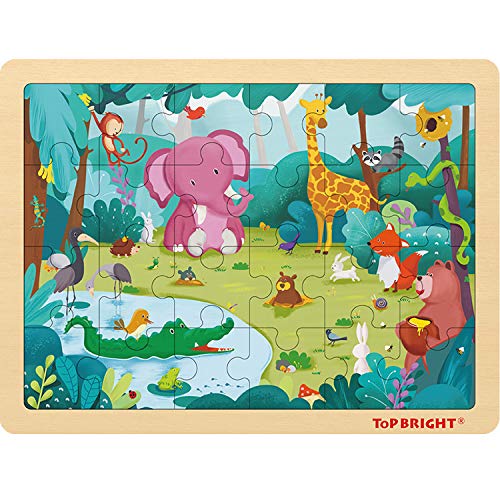 TOP BRIGHT 24 Piece Childrens Jigsaws Puzzles for Ages 3 4 5, Forest Animals Wooden Toddler Puzzle for 2 3 4 Year Old Kids