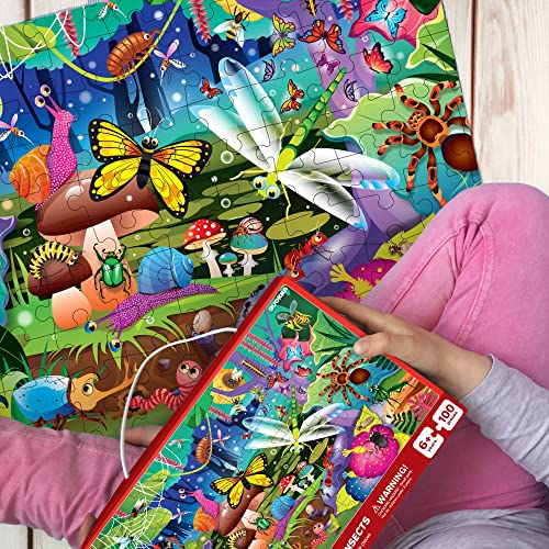 100 Piece Jigsaw Puzzles for Children Age 3 4 5 - Set of 3 Giant Floor Puzzles Ocean Forest Animals & Bugs - Educational Toys for 6 7 8 Year Old Boys and Girls - Present Game for Children 5-8 yo