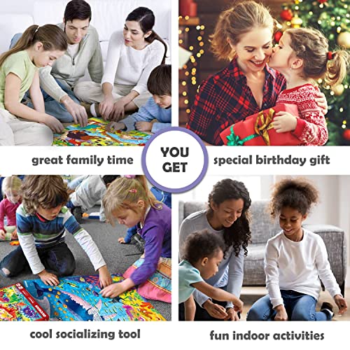 100 Piece Jigsaw Puzzles for Children Age 3 4 5 - Set of 3 Giant Floor Puzzles Ocean Forest Animals & Bugs - Educational Toys for 6 7 8 Year Old Boys and Girls - Present Game for Children 5-8 yo