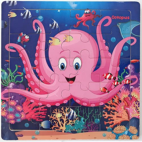 JIANGTYH Puzzles for Kids Ages 3-5 Year Old 20 Piece Colorful Wooden Puzzles Set of 6 Vibrant Theme Brain Development Learning Toys Set for Boys and Girls (6 Puzzles)