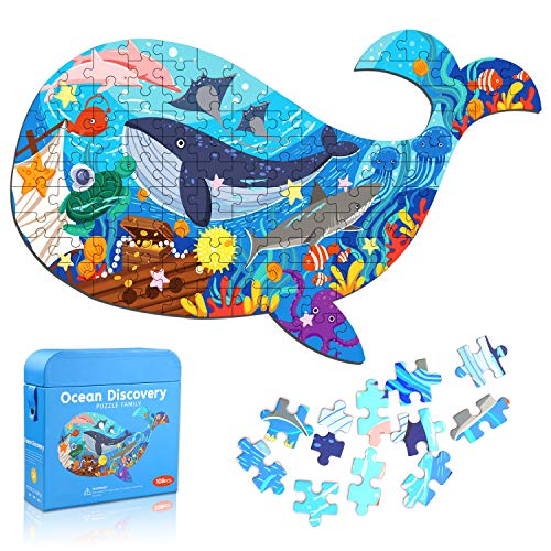 Ocean World Whale Jigsaw Puzzle for Kids, 108 Pieces Jigsaw Puzzle with Large Pieces for Kids Age 4 5 6 7 8 9 10 Years