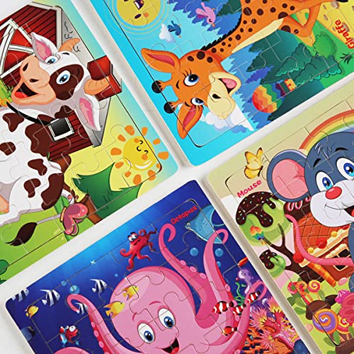 JIANGTYH Puzzles for Kids Ages 3-5 Year Old 20 Piece Colorful Wooden Puzzles Set of 6 Vibrant Theme Brain Development Learning Toys Set for Boys and Girls (6 Puzzles)