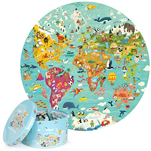 World Map Jigsaw Puzzle for Kids Puzzles Age 5-8 Year Olds - 150 Piece Animals of the World Jigsaw from 100% Recycled Card - Round Jigsaws for Children age 5+ years old by boppi