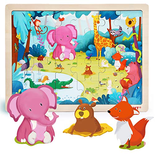 TOP BRIGHT 24 Piece Childrens Jigsaws Puzzles for Ages 3 4 5, Forest Animals Wooden Toddler Puzzle for 2 3 4 Year Old Kids