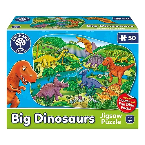 Orchard Toys Big Dinosaurs Jigsaw Puzzle for Kids, Large Floor Puzzle, 50-Piece Puzzle, Educational Toy for Toddlers and Age 4+ Makes a Great Animal or Dinosaur Gifts for Boys and Girls