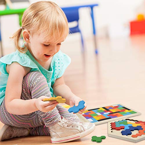 Hotgod Wooden Tetris Puzzle Hexagon Puzzles for Toddlers Tangram Jigsaw Puzzle, Montessori Educational Gift for Kids & Adults