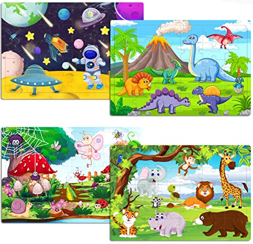 Wooden Jigsaw Puzzles for Kids 3-6 Year Olds -Space Dinosaur Animals 30 Piece Kids Puzzles Toys -Toddler Children Learning Educational Puzzles Toys for Set for Kids 3 4 5 6 Year Old(4 Puzzles)…
