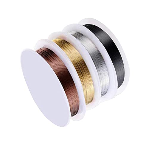 BEHAHAI 4 Roll Copper Jewelry Wire, 0.4 mm Jewelry Beading Wire Tarnish Resistant Bare Copper Wire Thin Artistic Craft Wire Wrapping Kit Mixed Color for Jewelry Making Beading Crafts