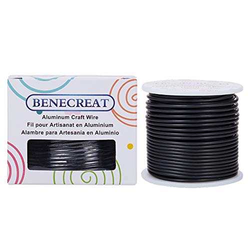 BENECREAT 12 Gauge (2mm) Aluminum Wire 30m (100FT) Matte Effect Jewelry Craft Making Beading Floral Colored Aluminum Craft Wire - Black