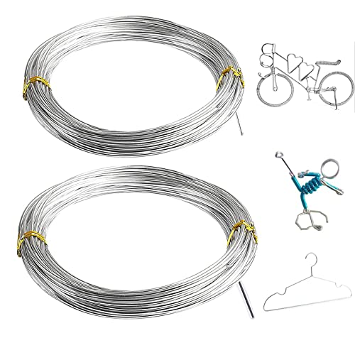 2 Rolls 65.6ft Aluminium Craft Wire, 2 Size Total 20m Bendable Beading Jewellery Wire Diameter 1mm & 2mm Flexible Silver Modelling Wire for DIY Sculpture