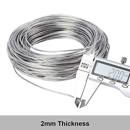BENECREAT 12 Gauge (2mm) Transparent PVC Plastic Covered Aluminum Wire 100FT(30m) Bendable Silver Aluminum Craft Wire for Making Clothing, Hats, Headwear, DIY Crafts