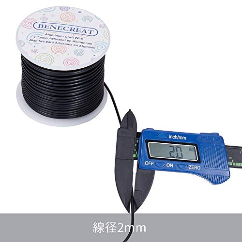 BENECREAT 12 Gauge (2mm) Aluminum Wire 30m (100FT) Matte Effect Jewelry Craft Making Beading Floral Colored Aluminum Craft Wire - Black