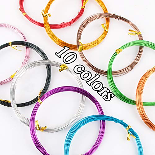 10 Colors 50 Meters Aluminium Craft Wires 1MM Coloured Alumina Round Wire Craft Wire for DIY Handmade Jewellery and Crafts Bicycle Motorcycle Modeling Weaving Bonsai Modeling Aluminum Wire