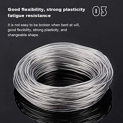 BENECREAT 12 Gauge (2mm) Transparent PVC Plastic Covered Aluminum Wire 100FT(30m) Bendable Silver Aluminum Craft Wire for Making Clothing, Hats, Headwear, DIY Crafts