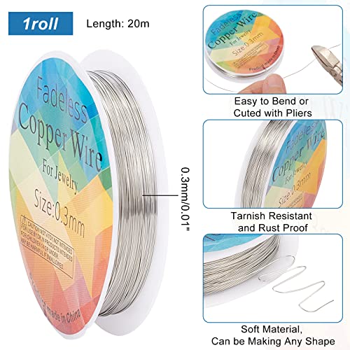 PH PandaHall 26M 0.3mm Jewellery Wire for Jewellery Making, Copper Craft Wire Tarnish Resistant Copper Beading Wire Silver Craft Jewelry Wire for Jewelry Making Supplies and Crafting, 28 Gauge