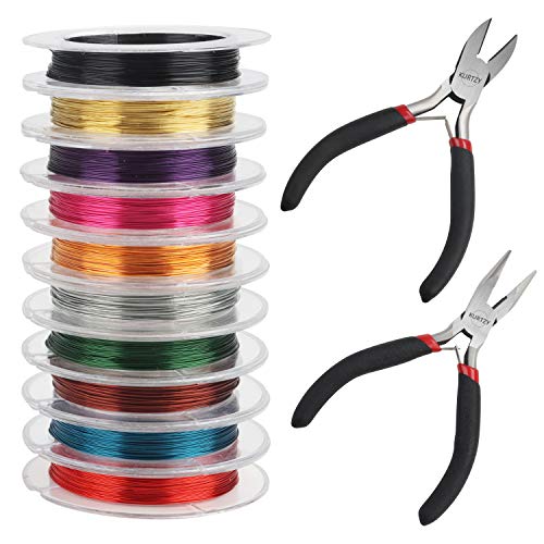 Kurtzy Coloured Aluminium Wire for Jewellery and Pliers Making (12 Pieces) - Thickness 0.3 mm - 10 m Rolls - 10 Colours - Soft Metal for Beading, Jewelry, Floral Art, Modelling Black